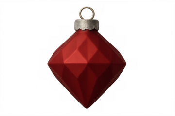 Red diamond shaped christmas ornament hanging with transparent background