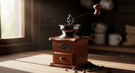 Vintage Wooden Manual Coffee Grinder For Freshly Roasted Coffee Beans