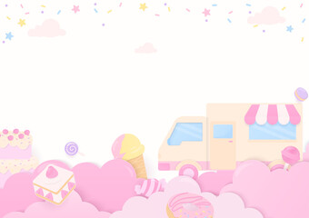 Food truck and pastel dessert background