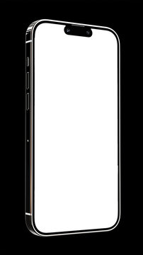 Smart phone mockup style, transparent screen, isolated on completely black background, subtle dark gray textures in the background, slight 3/4 perspective angle, product photography. png transparent