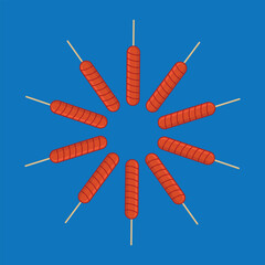 Grilled sausage. Bbq. Design elemen. Vector illustration in trendy flat style isolated on color background. Grilled sausage menu illustration.