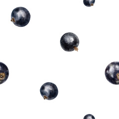 Black currant berry simple seamless surface pattern design. Print of garden berries. Hand drawn botanical background of Summer fruits for cosmetic packaging, table textile, fabric
