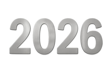 Metallic 2026 sign on transparent background representing future and new year