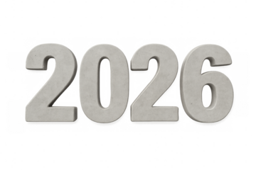 2026 concrete numbers with transparent background representing the upcoming year
