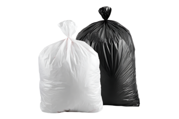 Black and White Tied Garbage Bags, isolated on a transparent background.