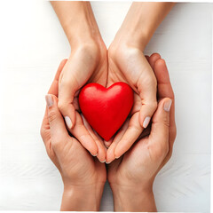 close up of hands holding red heart symbol on whi