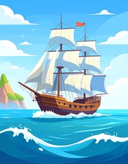 Sailing ship on a sunny sea (1)