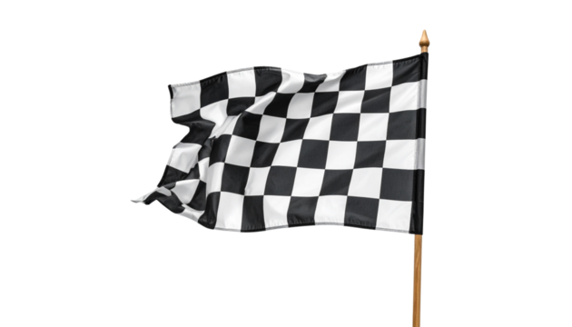 Waving Chequered Racing Flag on Wooden Stick – Transparent PNG