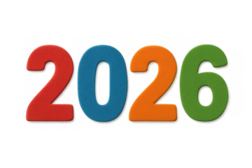 Colorful 2026 numbers predicting future on transparent background