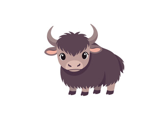 Adorable cartoon baby yak with fluffy fur and big eyes standing