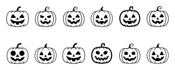 Obraz premium Collection of hand drawn jack o lantern faces for halloween. pumpkin icons 