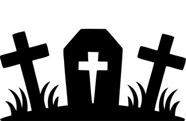 Silhouette of a cemetery with crosses and a coffin. vector illustration of a cross