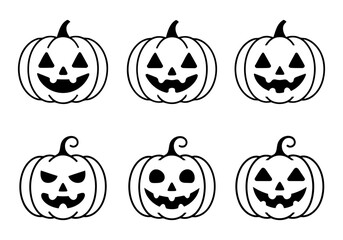hand drawn halloween jack o lantern faces. pumpkin icons set © Designer Alam