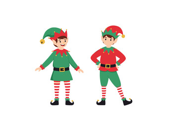 Two adorable elves dressed in festive christmas outfits