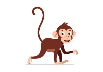 Cute cartoon monkey walking happily in a playful jungle environment