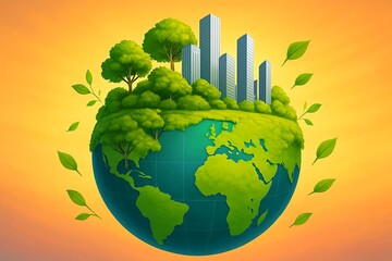 Green city grows on a lush earth symbolizing sustainability