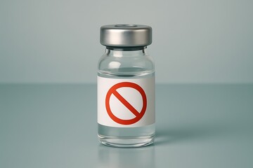 Medical vial with a red prohibition symbol indicating no or stop
