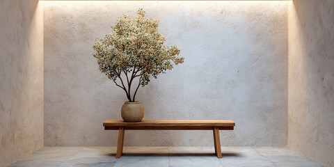 Tranquil Bonsai Minimal Zen Interior Scene