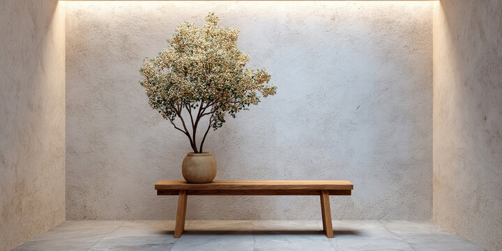 Tranquil Bonsai Minimal Zen Interior Scene