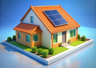 Modern house with solar panels on rooftop