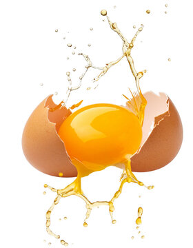 Broken Egg with Yolk Splash on Transparent Background