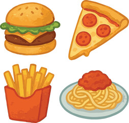 Vector watercolor illustration of cartoon cute meals