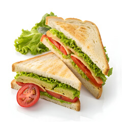 fresh sandwich with lettuce and tomato isolated