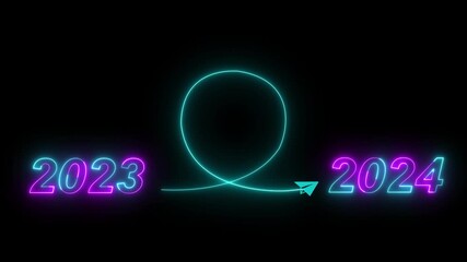 Upcoming new year 2023 to 2024 with a flying rocket on transparent background. new year startup goals, business plans. Motion graphics of upcoming year. 4k rendering video.