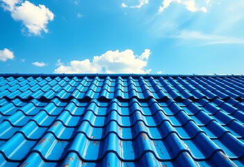 Naklejka premium Azure sky reflected on a vibrant blue rooftop, color, structure