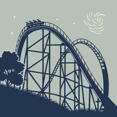 a thrilling roller coaster ride under night sky stars