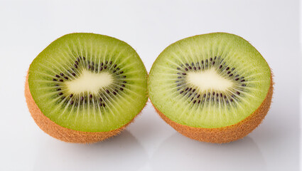 Fototapeta premium Fresh Cut Open Kiwi Fruit Cross Section on White Background Food