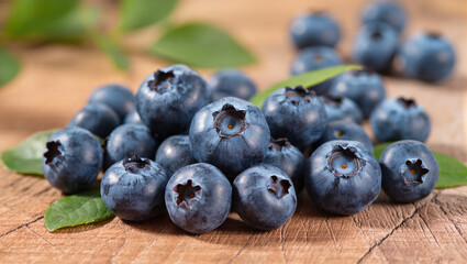 Close Up Fresh Blueberry Arrangement on Rustic Wooden Surface Still Life