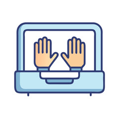 Hands sanitizing in box with blue border, digital vector