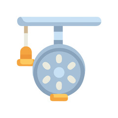 Stylized fishing reel illustration on solid black background