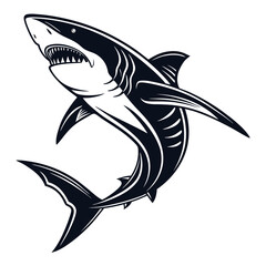 Aggressive shark illustration with sharp teeth and fins