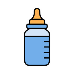 Baby bottle with measurements on black background illustration