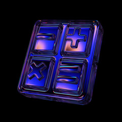 3d render of Calculator icon, made of glass with dispersion effect. Isolated on black.