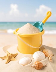 Sand bucket on beach