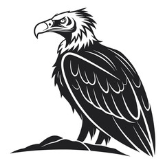 Obraz premium Stylized black and white vulture perched on a rock