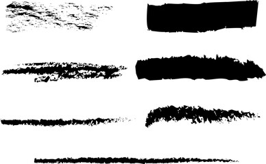 Collection of various black brush strokes, textures, and artistic elements on a white background.