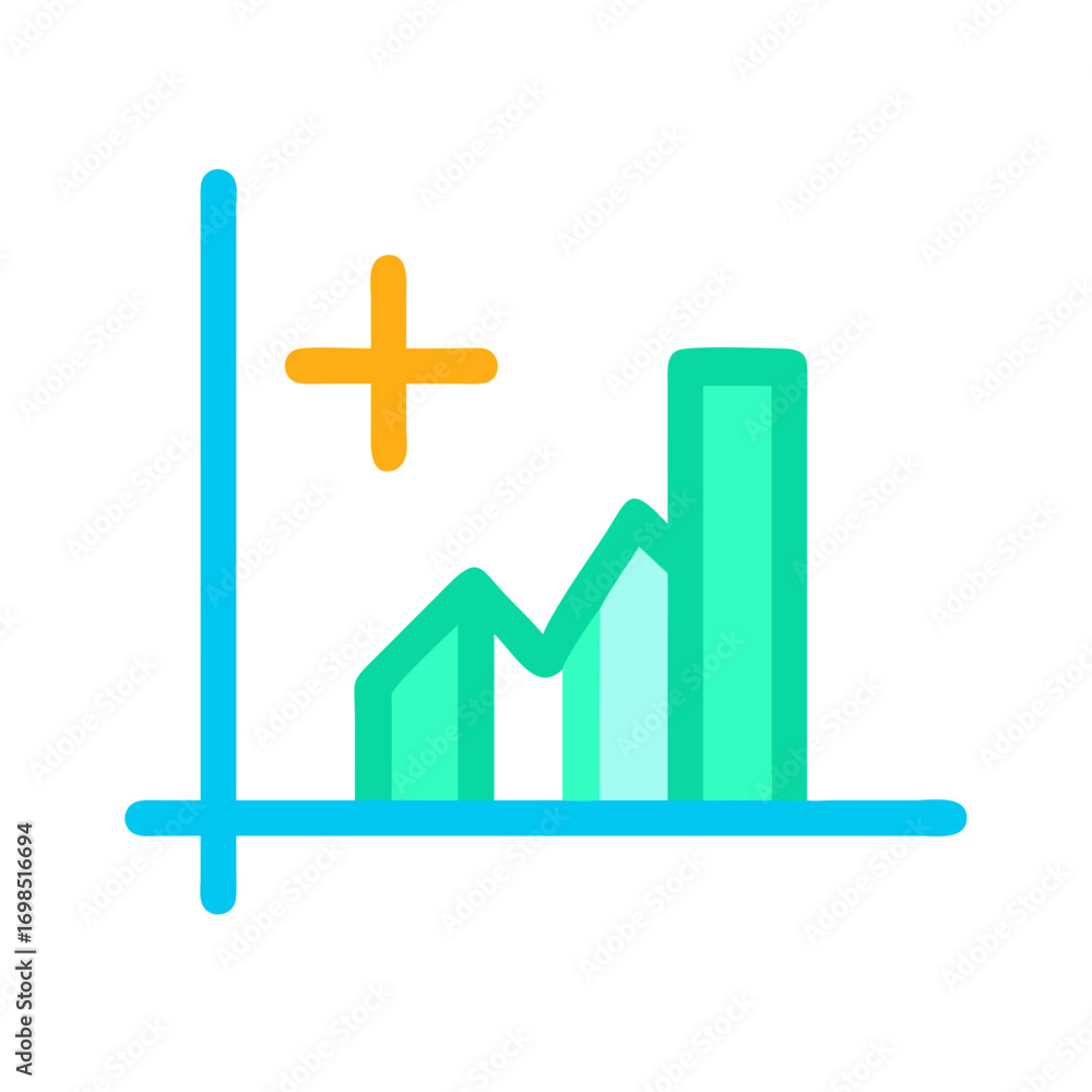Aufkleber bright line graph with addition sign on black background
