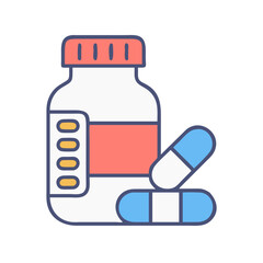 Colorful vitamin bottle with pills against black background design