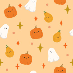 Cute Halloween seamless pattern. Fabric, wallpaper, wrapping paper print.