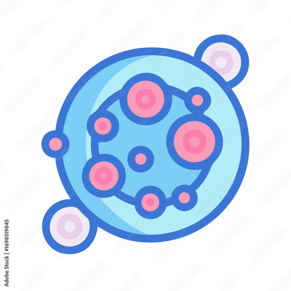 Poster abstract microbe icon with interconnected circles on black background