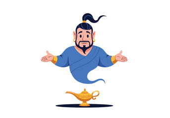 Naklejka premium Mystical genie emerging from a magical lamp with open arms