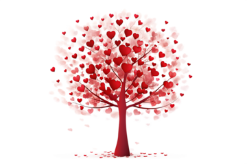 red heart tree isolated on white background png, ai generated