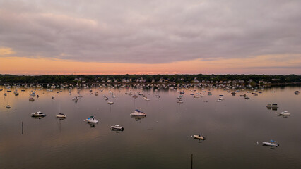 Boats in the harbor at dusk 