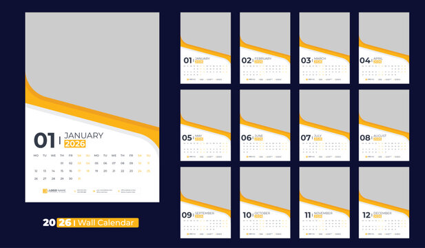 Wall Calendar 2026, calendar template design 2026