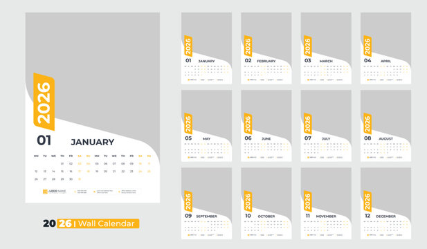 Wall Calendar 2026, calendar template design 2026