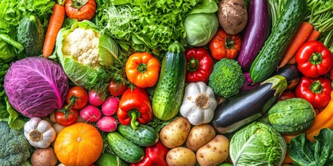 A vibrant assortment of fresh vegetables, featuring various colors and textures, showcasing the bounty of nature's produce.